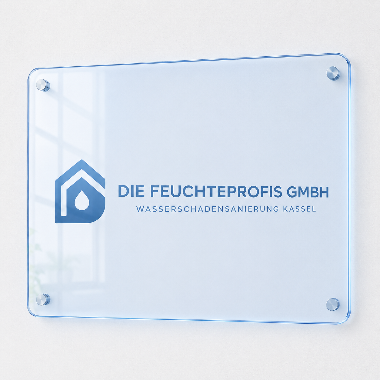 Acryl-Firmenschild Die Feuchteprofis GmbH, Wasserschadensanierung Kassel